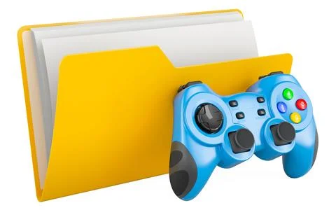 Computer folder icon with gamepad, 3D rendering 库存插图