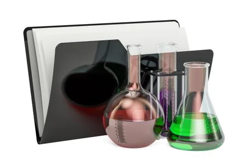 Computer folder icon with glass flasks, 3D rendering Illustrazione stock