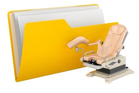 Computer folder icon with gynecological examination chair, 3D rendering Stock Illustration