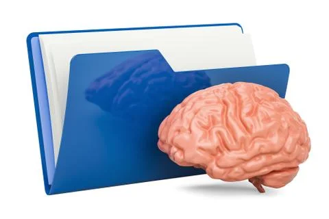 Computer folder icon with human brain, 3D rendering 스톡 일러스트