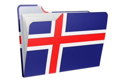 Computer folder icon with Icelandic flag. 3D rendering Illustrazione stock