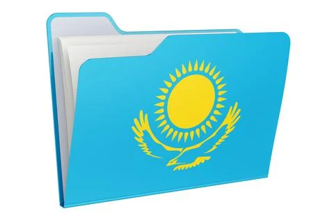 Computer folder icon with Kazakh flag. 3D rendering Stock Illustration
