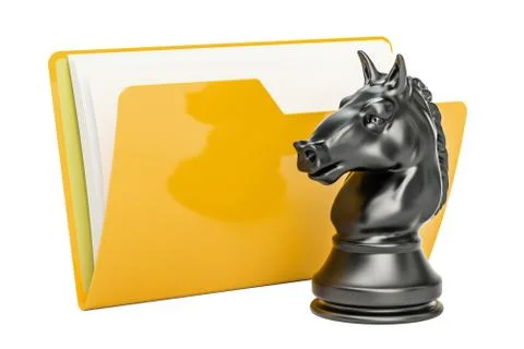 Computer folder icon with knight chess figure, 3D rendering 스톡 일러스트