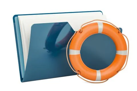 Computer folder icon with lifebuoy, 3D rendering Stock Illustration
