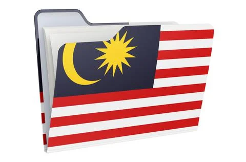 Computer folder icon with Malaysian flag. 3D rendering 스톡 일러스트