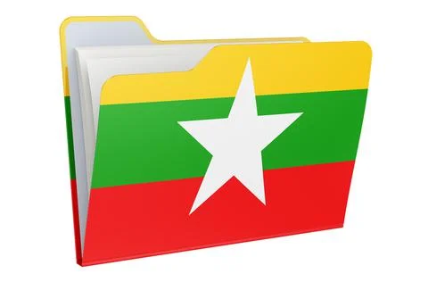 Computer folder icon with Myanmar flag. 3D rendering Illustrazione stock