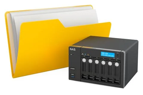 Computer folder icon with NAS, network-attached storage. 3D rendering Stock Illustration
