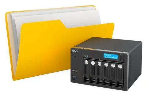 Computer folder icon with NAS, network-attached storage. 3D rendering Comp... Stock Photos