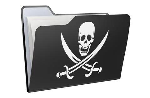 Computer folder icon with Pirate flag. 3D rendering Illustrazione stock