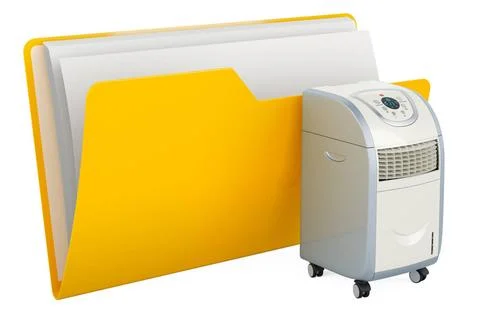 Computer folder icon with portable air conditioner, 3D rendering Computer ... Stock Photos