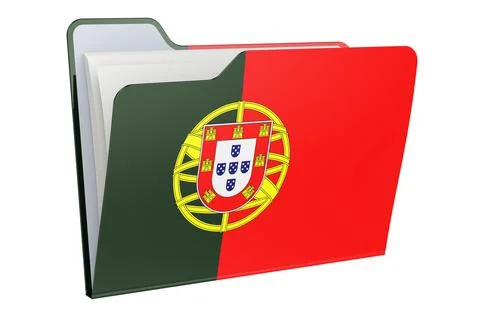 Computer folder icon with Portuguese flag. 3D rendering Stock Illustration