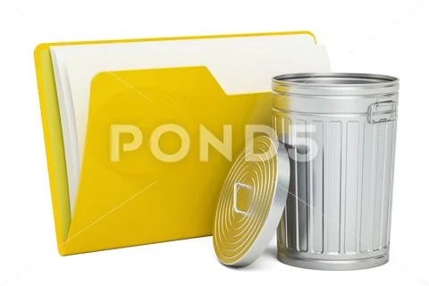 Computer folder icon with rubbish bin, 3D rendering: Graphic #79304937