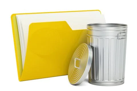Computer folder icon with rubbish bin, 3D rendering 스톡 일러스트