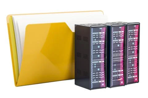 Computer folder icon with servers, 3D rendering Stock Illustration