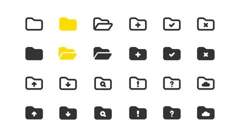 Computer folder icon set. PC file and document symbol. Search, checkmark, c.. Stock Illustration