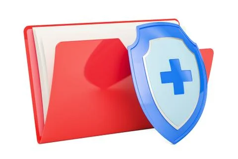 Computer folder icon with shield, 3D rendering Illustrazione stock