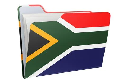 Computer folder icon with South African flag. 3D rendering Illustrazione stock