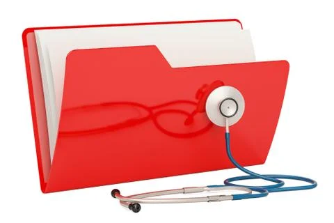 Computer folder icon with stethoscope, 3D rendering Stock Illustration
