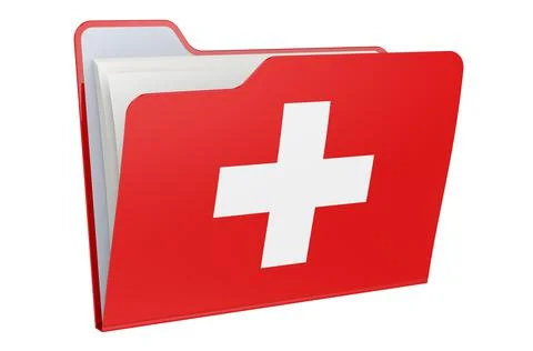 Computer folder icon with Swiss flag. 3D rendering 库存插图