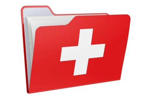 Computer folder icon with Swiss flag. 3D rendering Computer folder icon wi... 写真素材