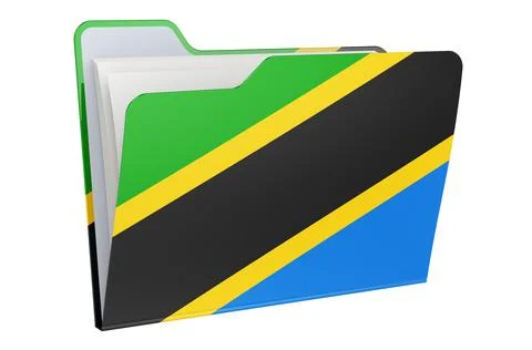 Computer folder icon with Tanzanian flag. 3D rendering Stock Illustration