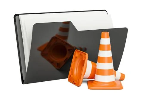 Computer folder icon with traffic cones, 3D rendering Illustrazione stock
