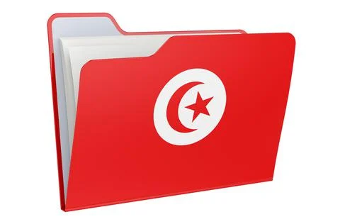 Computer folder icon with Tunisian flag. 3D rendering Stock Illustration