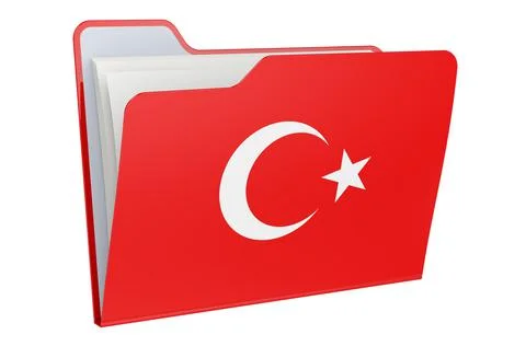 Computer folder icon with Turkish flag. 3D rendering 스톡 일러스트