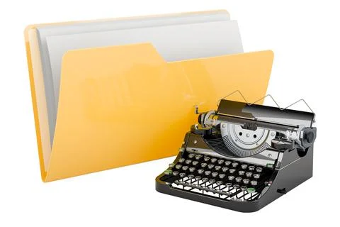 Computer folder icon with typewriter, 3D rendering Illustrazione stock