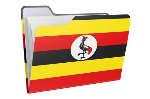 Computer folder icon with Ugandan flag. 3D rendering Illustrazione stock