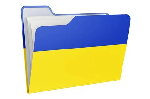 Computer folder icon with Ukrainian flag. 3D rendering Computer folder ico... 写真素材