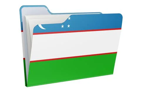 Computer folder icon with Uzbek flag. 3D rendering Stock Illustration