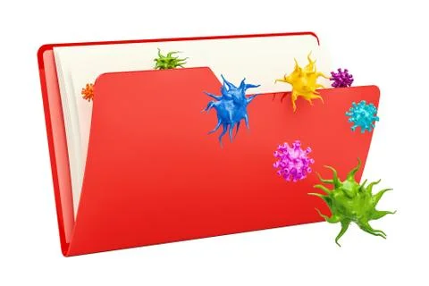 Computer folder icon with virus, 3D rendering Illustrazione stock