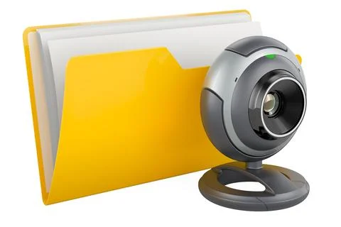 Computer folder icon with webcam, 3D rendering Stock Illustration