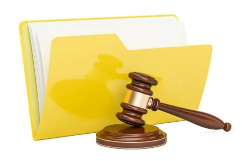 Computer folder icon with wooden gavel, 3D rendering Stock Illustration