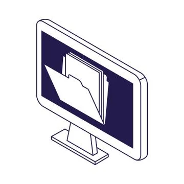 Computer with folder on screen icon Illustrazione stock