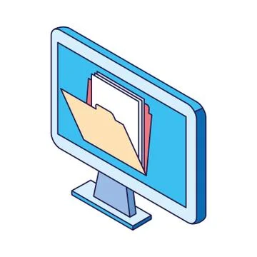 Computer with folder on screen icon Stock Illustration
