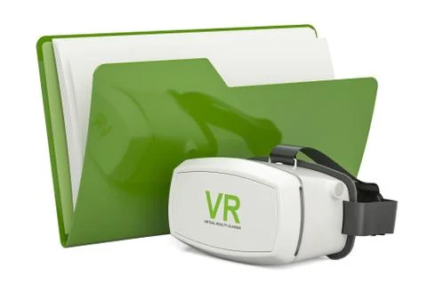 Computer folder with virtual reality glasses, 3D rendering Illustrazione stock