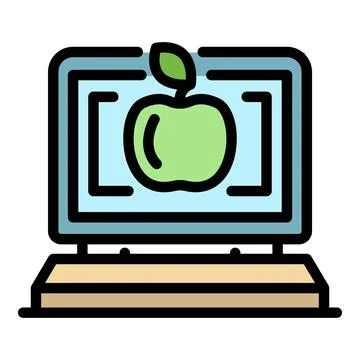 Computer foreign language study icon color outline vector Stock Illustration