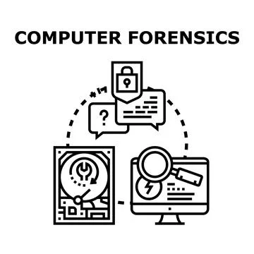 Computer forensics investigating data storage security and cybercrime Stock Illustration