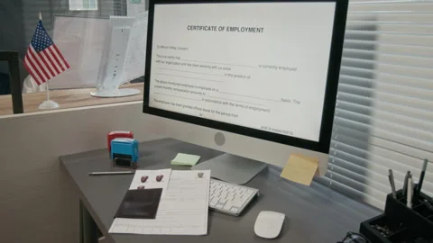 Computer with Form and Customer Passport on Officer Desk at Embassy Stock Footage 331514529