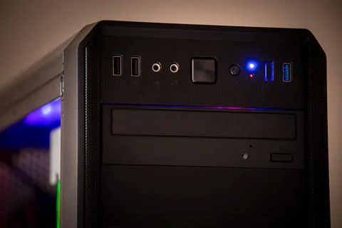 Computer front panel with DVD or Blueray reader 스톡 사진