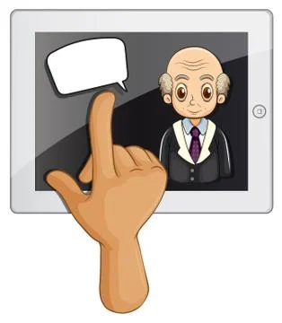 A computer gadget with a hand touching 스톡 일러스트