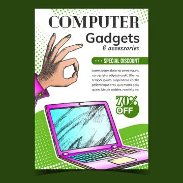 Computer Gadgets Creative Advertise Banner Vector Stock Illustration