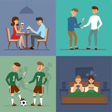 Computer gadgets enthralment people relations problems Stock Illustration