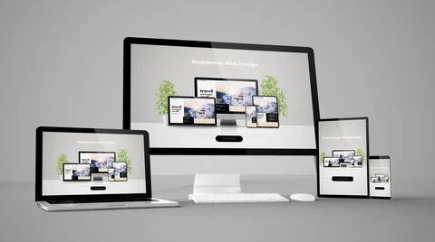 Computer gadgets with travel website space on screen Stock Illustration