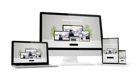 Computer gadgets with travel website space on screen Stock Illustration