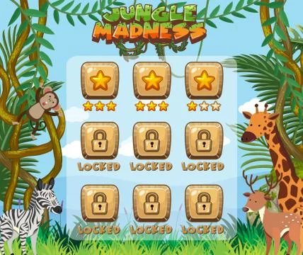 Computer game background with many animals in the forest Illustrazione stock