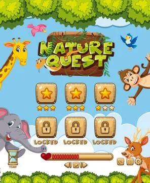 Computer game background template with wild animals in forest Stockillustratie