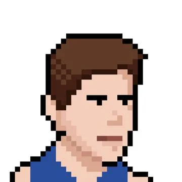 A computer game character in a blue T-shirt. Pixel art NFT concept Stock-Illustration